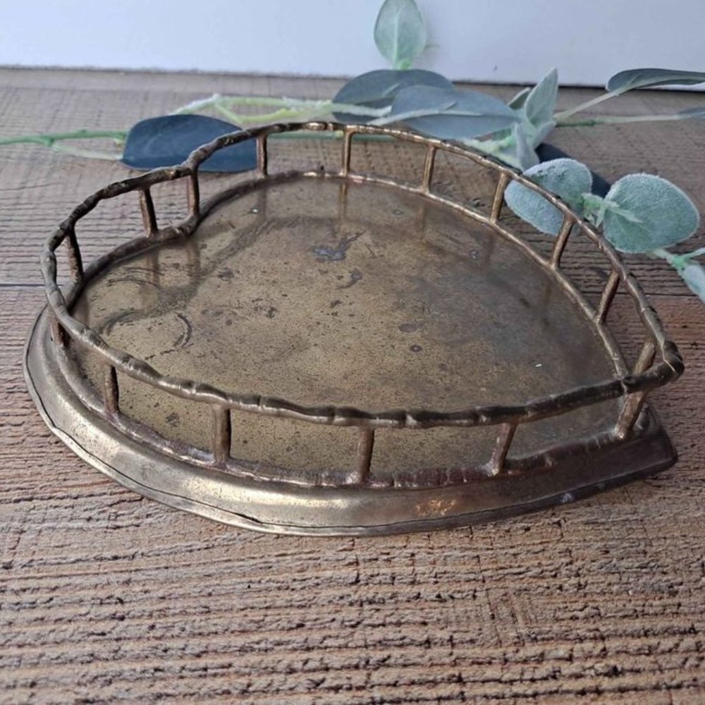 Vintage Bamboo Brass Small Heart Tray